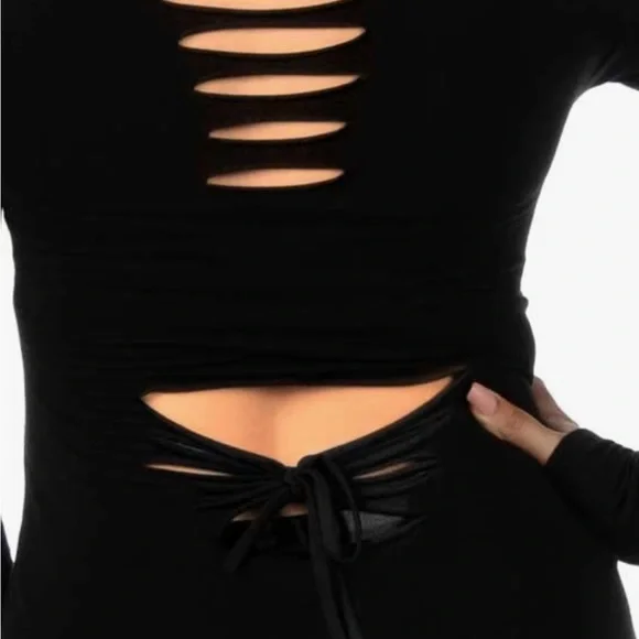 Women’s black long sleeve sexy black top with embellishing - Picture 3 of 13